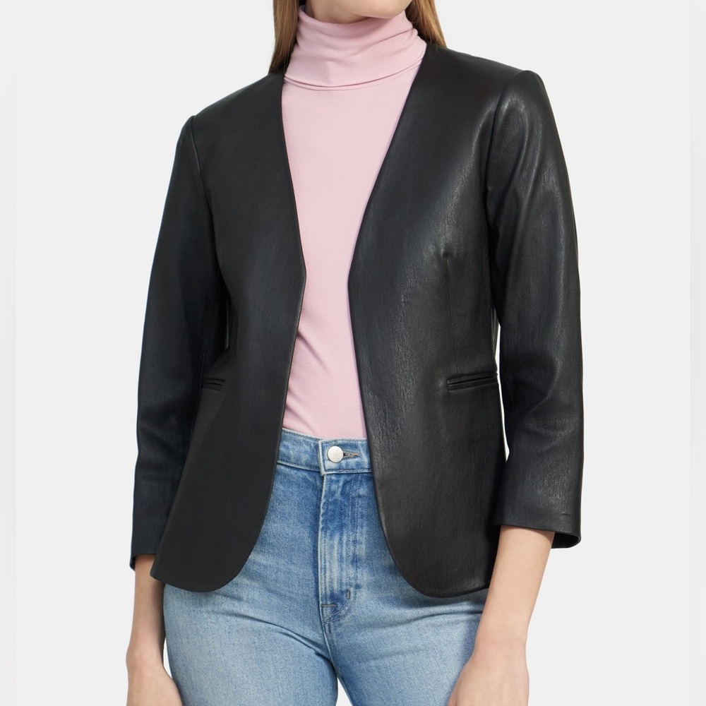 NWT Theory Leather Lindrayia Blazer in Black